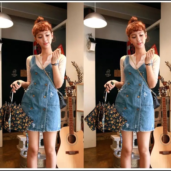 Denim dress pocket button tank vneck sexy chic women’s - Picture 8 of 12